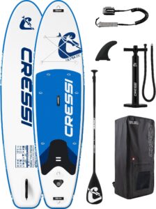 CRESSI seit 1946 - Ultra Isup/Kayak Set - Aufblasbares SUP Board für Erwachsene Große Stabilität Strapazierfähigkeit Komplett Zubehör Paddel Flosse Pumpe Leine Tasche_320x81x15 cm Max 130 kg