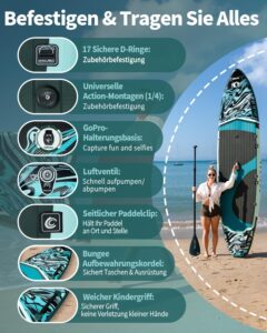 COOLCAA SUP Board, 355cm (Extra Groß) Stand Up Paddling Board, Aufblasbares Stand-Up Paddle Board mit 86cm Extra Breit, Fishing Paddleboard mit Zubehör & Tragetasche für Adults, 222 kg