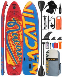 NACATIN 366cm (12ft) aufblasbares SUP Board mit Sitz, breites 91cm (36in) Stand Up Paddling Board für Erwachsene & Familie, mit Einzel-/Doppelpaddel, Kajaksitz, stabiles breites Deck für Anfänger