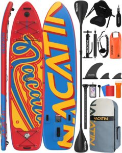 NACATIN 366cm (12ft) aufblasbares SUP Board mit Sitz, breites 91cm (36in) Stand Up Paddling Board für Erwachsene & Familie, mit Einzel-/Doppelpaddel, Kajaksitz, stabiles breites Deck für Anfänger