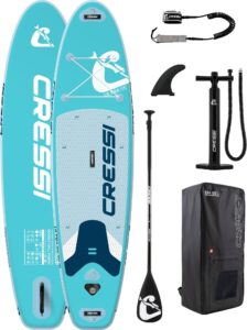 CRESSI seit 1946 - Ultra Isup/Kayak Set - Aufblasbares SUP Board für Erwachsene Große Stabilität Strapazierfähigkeit Komplett Zubehör Paddel Flosse Pumpe Leine Tasche_320x81x15 cm Max 130 kg