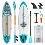 COOLCAA SUP Board, 355cm (Extra Groß) Stand Up Paddling Board, Aufblasbares Stand-Up Paddle Board mit 86cm Extra Breit, Fishing Paddleboard mit Zubehör & Tragetasche für Adults, 222 kg