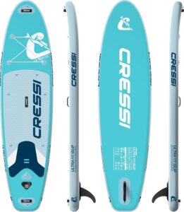 CRESSI seit 1946 - Ultra Isup/Kayak Set - Aufblasbares SUP Board für Erwachsene Große Stabilität Strapazierfähigkeit Komplett Zubehör Paddel Flosse Pumpe Leine Tasche_320x81x15 cm Max 130 kg