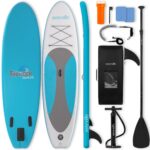 SereneLife Stand Up Paddling Board Set, SUP Board Komplettes Zubehör, Stand Up Paddle Board für Kinder & Erwachsene, Surfbrett & Tragetasche, Paddle Set Anti-Rutsch mit Pumpe, Auflasbares Paddelbrett