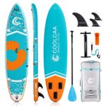COOLCAA SUP Board, 355cm (Extra Groß) Stand Up Paddling Board, Aufblasbares Stand-Up Paddle Board mit 86cm Extra Breit, Fishing Paddleboard mit Zubehör & Tragetasche für Adults, 222 kg