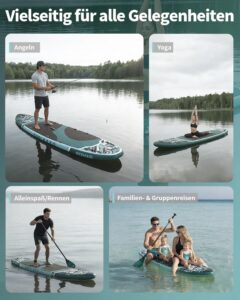 COOLCAA SUP Board, 355cm (Extra Groß) Stand Up Paddling Board, Aufblasbares Stand-Up Paddle Board mit 86cm Extra Breit, Fishing Paddleboard mit Zubehör & Tragetasche für Adults, 222 kg