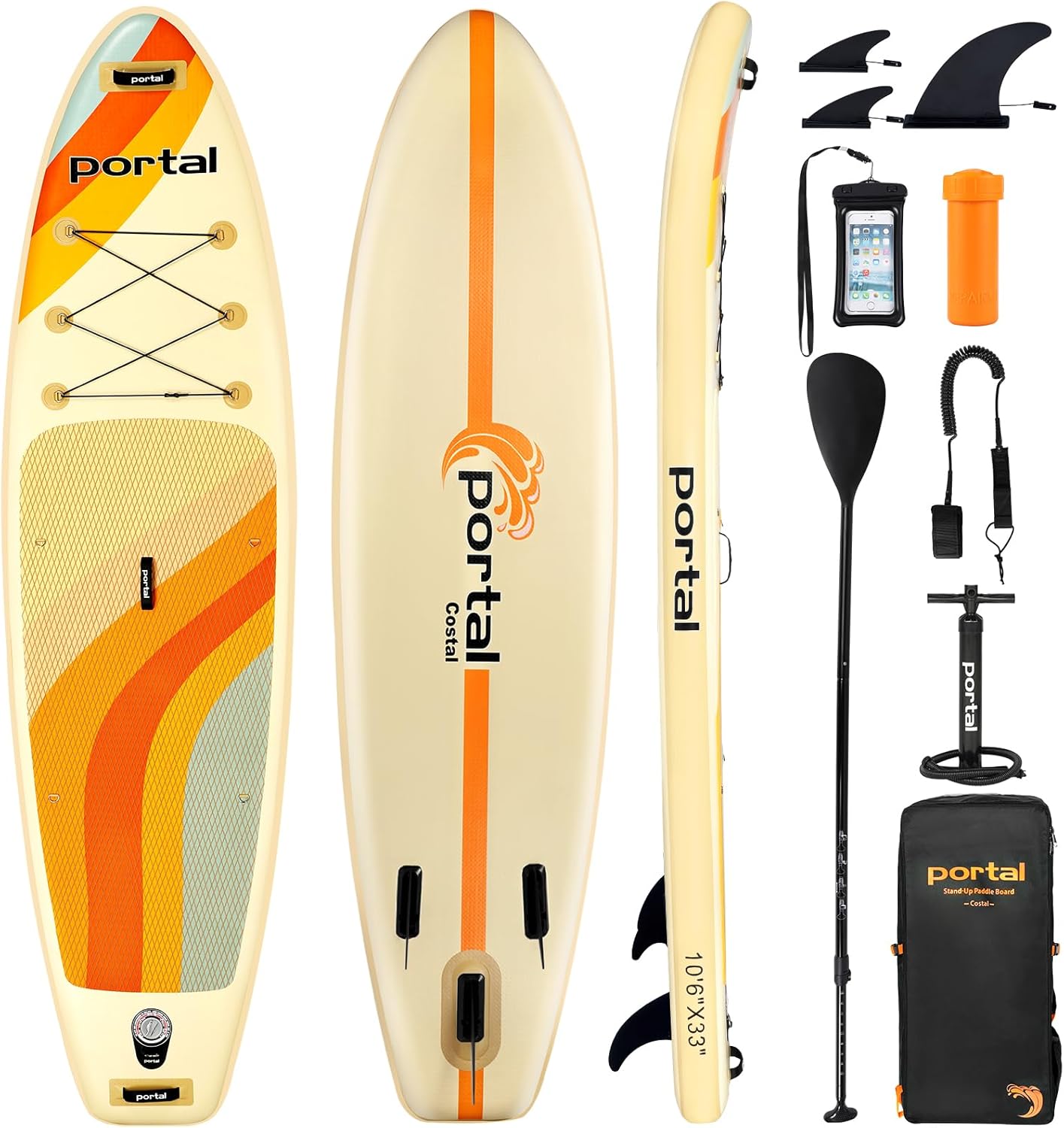 71b9XpdXLlL._AC_SL1500 Portal Stand Up Paddle Board, 10'6x33x6 Aufblasbare Paddle Boards mit SUP-Zubehör inklusive Tragetasche, Handpumpe, Paddel, Leine, Flosse, Reparaturset, wasserdichte Handyhülle