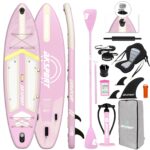 AKSPORT 11' aufblasbares SUP Board mit Premium-Zubehörset 34 Zoll extra breit rutschfeste Deckoberfläche, Stand Up Paddling Board für Erwachsene Jugendliche alle Level