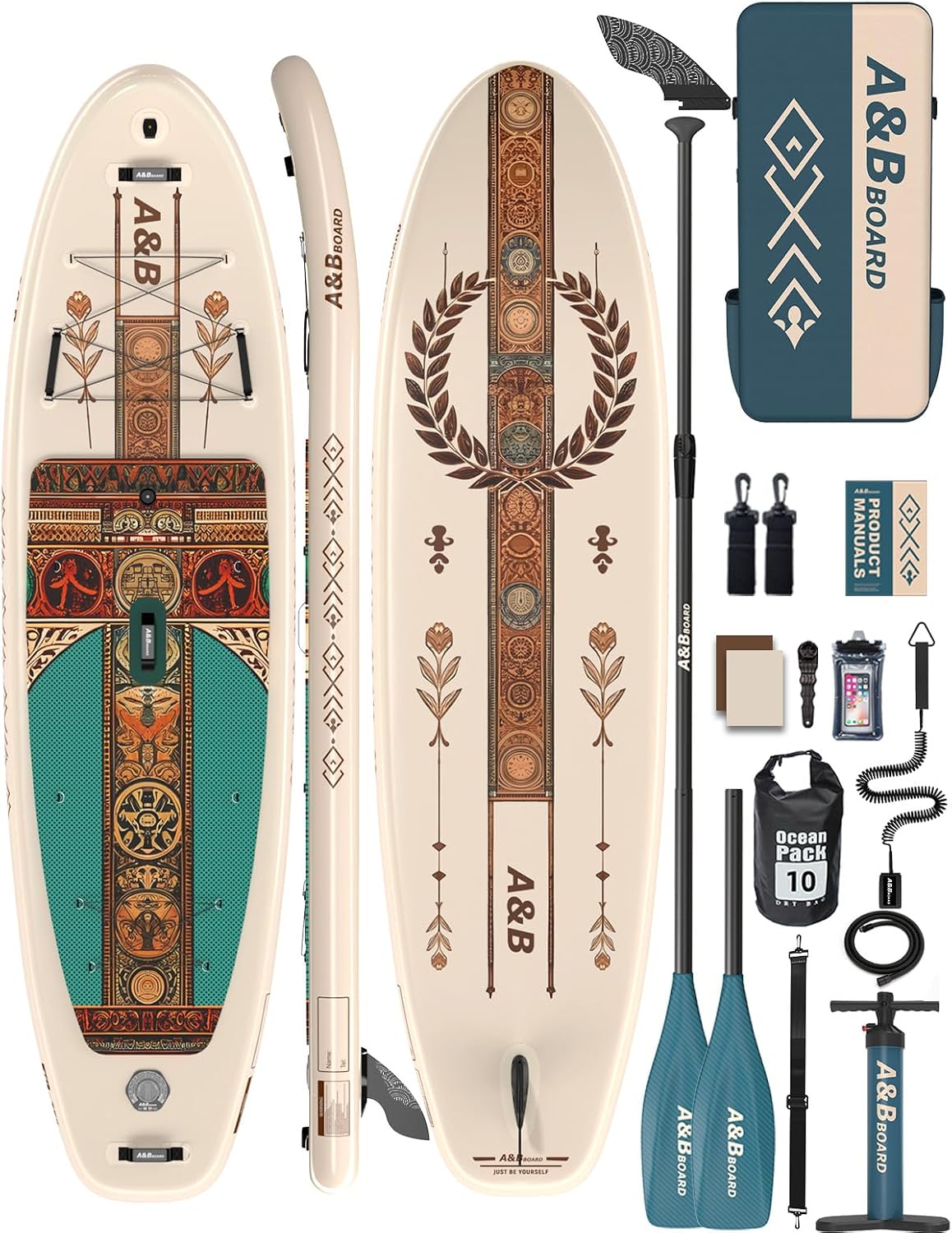 ABBOARD Stand Up Paddling Board Aufblasbar 335cm - Standup Paddle Board mit Premium Zubehör,SUP Board 200kg Tragkraft für 2 Personen Familien Anfänger