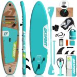AKSPORT 11' aufblasbares SUP Board mit Premium-Zubehörset 34 Zoll extra breit rutschfeste Deckoberfläche, Stand Up Paddling Board für Erwachsene Jugendliche alle Level