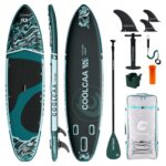 COOLCAA SUP Board, 355cm (Extra Groß) Stand Up Paddling Board, Aufblasbares Stand-Up Paddle Board mit 86cm Extra Breit, Fishing Paddleboard mit Zubehör & Tragetasche für Adults, 222 kg