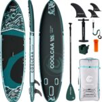 COOLCAA SUP Board, 355cm (Extra Groß) Stand Up Paddling Board, Aufblasbares Stand-Up Paddle Board mit 86cm Extra Breit, Fishing Paddleboard mit Zubehör & Tragetasche für Adults, 222 kg