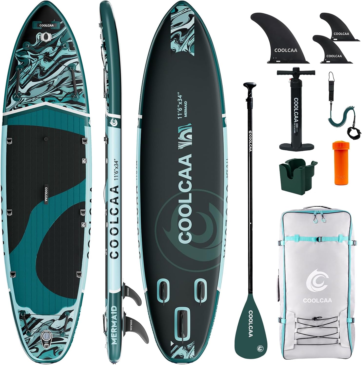 71kYwNFUk2L._AC_SL1500 COOLCAA SUP Board, 355cm (Extra Groß) Stand Up Paddling Board, Aufblasbares Stand-Up Paddle Board mit 86cm Extra Breit, Fishing Paddleboard mit Zubehör & Tragetasche für Adults, 222 kg