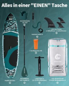 COOLCAA SUP Board, 355cm (Extra Groß) Stand Up Paddling Board, Aufblasbares Stand-Up Paddle Board mit 86cm Extra Breit, Fishing Paddleboard mit Zubehör & Tragetasche für Adults, 222 kg