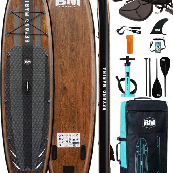 BEYOND MARINA Sup Board, Stand Up Paddling Board, Paddle Board, Aufblasbares Paddleboard Surfboard Wassersport, Max 200kg, Sitz, 2-in-1 Paddel, Pumpe, Rucksack, Leash, 320 x81 x15CM
