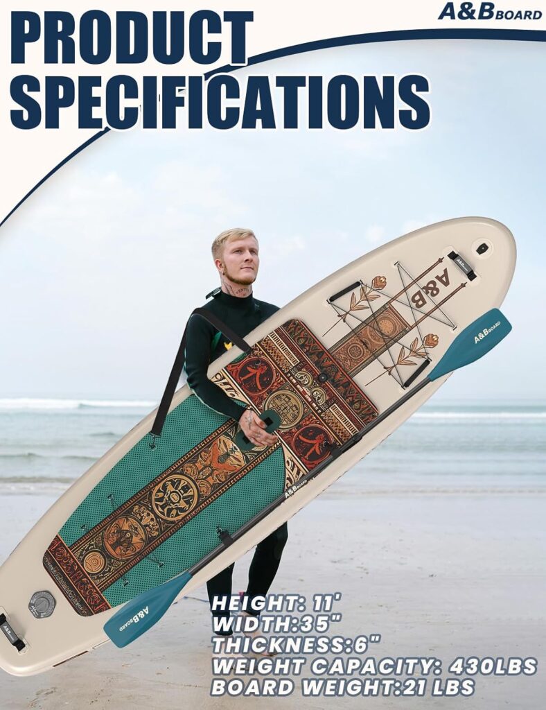 ABBOARD Stand Up Paddling Board Aufblasbar 335cm - Standup Paddle Board mit Premium Zubehör,SUP Board 200kg Tragkraft für 2 Personen Familien Anfänger