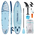 COOLCAA SUP Board, 355cm (Extra Groß) Stand Up Paddling Board, Aufblasbares Stand-Up Paddle Board mit 86cm Extra Breit, Fishing Paddleboard mit Zubehör & Tragetasche für Adults, 222 kg