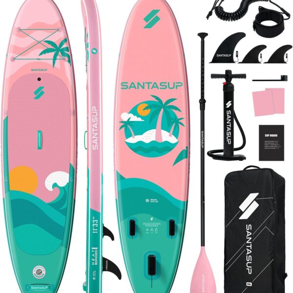 SantasupAufblasbares Stand Up Paddle Board 320/335cm Surfbrett SUP Komplettes Paddleboard Zubehör Verstellbares Paddel,Pumpe und Komplettes Zubehör SUP Board Set für Jugen und Erwachsene