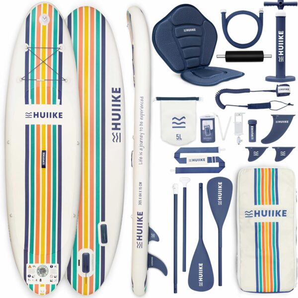 HUIIKE Stand Up Paddling Board mit Zubehör, Paddel, Finnen, Pumpe. Paddle Sup Board Aufblasbar Hohe Stabilität und Widerstandsfähigkeit. 305 x 84 x 15 cm, Belastbar bis 130 kg