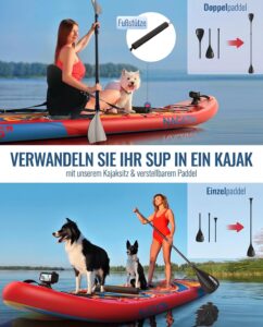 NACATIN 366cm (12ft) aufblasbares SUP Board mit Sitz, breites 91cm (36in) Stand Up Paddling Board für Erwachsene & Familie, mit Einzel-/Doppelpaddel, Kajaksitz, stabiles breites Deck für Anfänger
