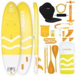 HUIIKE Stand Up Paddling Board mit Zubehör, Paddel, Finnen, Leash, Pumpe, Rucksack. SUP-Board Aufblasbar Hoher Stabilität und Widerstandsfähigkeit. Zum Kajak Umbaubar 305-365 cm, trägt 130-170 kg
