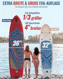 NACATIN 366cm (12ft) aufblasbares SUP Board mit Sitz, breites 91cm (36in) Stand Up Paddling Board für Erwachsene & Familie, mit Einzel-/Doppelpaddel, Kajaksitz, stabiles breites Deck für Anfänger