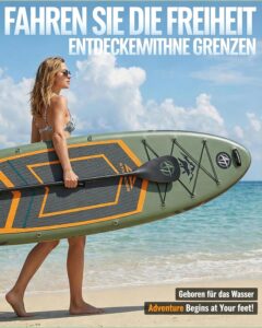 Stand Up Paddling Board, 320cm Stand Up Paddle mit Reichhaltigem Zubehör, SUP Board 200kg Tragkraft mit Eva-Rutschfestem Deck, Aufblasbare Paddleboard Geeignet für Erwachsene