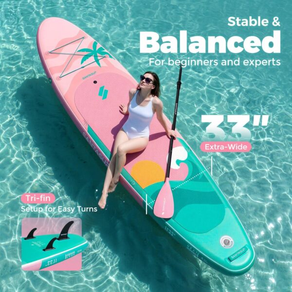 SantasupAufblasbares Stand Up Paddle Board 320/335cm Surfbrett SUP Komplettes Paddleboard Zubehör Verstellbares Paddel,Pumpe und Komplettes Zubehör SUP Board Set für Jugen und Erwachsene