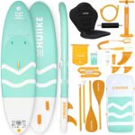 HUIIKE Stand Up Paddling Board mit Zubehör, Paddel, Finnen, Leash, Pumpe, Rucksack. SUP-Board Aufblasbar Hoher Stabilität und Widerstandsfähigkeit. Zum Kajak Umbaubar 305-365 cm, trägt 130-170 kg