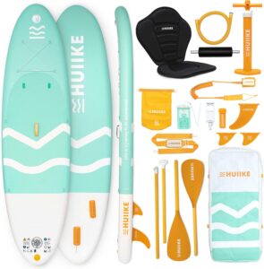 HUIIKE Stand Up Paddling Board mit Zubehör, Paddel, Finnen, Leash, Pumpe, Rucksack. SUP-Board Aufblasbar Hoher Stabilität und Widerstandsfähigkeit. Zum Kajak Umbaubar 305-365 cm, trägt 130-170 kg