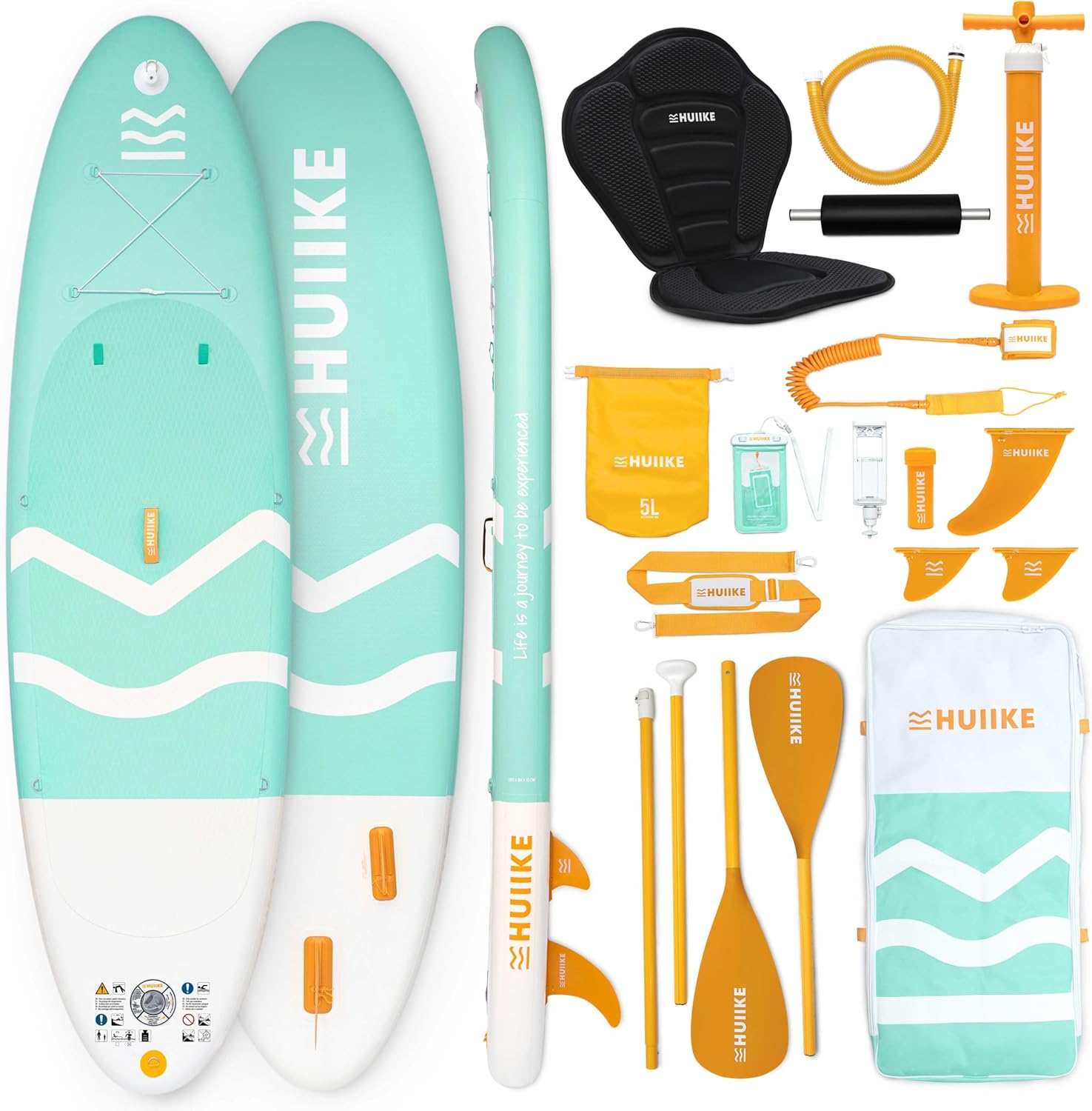 81LHSbZgm3L._AC_SL1500 HUIIKE Stand Up Paddling Board mit Zubehör, Paddel, Finnen, Leash, Pumpe, Rucksack. SUP-Board Aufblasbar Hoher Stabilität und Widerstandsfähigkeit. Zum Kajak Umbaubar 305-365 cm, trägt 130-170 kg