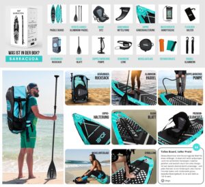 Aqua Spirit Sup Board mit Sitz | Kajak Aufblasbar Barracuda Stand Up Paddling Board 320x81x15cm Für Standup Paddle Board bis 150KG mit Sup Sitz, Doppelpaddel, Pumpe, Tasche & Zubehör Sup Set