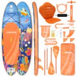 HUIIKE Stand Up Paddling Board mit Zubehör, Paddel, Finnen, Leash, Pumpe, Rucksack. SUP-Board Aufblasbar Hoher Stabilität und Widerstandsfähigkeit. Zum Kajak Umbaubar 305-365 cm, trägt 130-170 kg