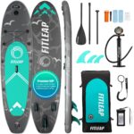 Fitleap Premium Stand Up Paddle Board aufblasbar - SUP Board Set mit Hochdruckpumpe, verstellbarem Paddel und Rucksack - Ideal für Anfänger und Profis - Perfekt für Yoga, Surfen und Wassersport
