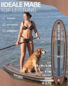 BEYOND MARINA Sup Board, Stand Up Paddling Board, Paddle Board, Aufblasbares Paddleboard Surfboard Wassersport, Max 200kg, Sitz, 2-in-1 Paddel, Pumpe, Rucksack, Leash, 320 x81 x15CM