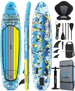 UPWELL Premium Stand Up Paddling Board Aufblasbar, SUP Board Set mit Sitz, 204kg Tragkraft für 2 Personen, Komplettes Zubehör inkl. Verstellbarem Paddel für Anfänger