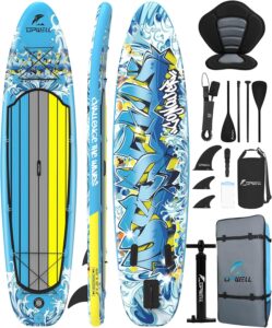 UPWELL Premium Stand Up Paddling Board Aufblasbar, SUP Board Set mit Sitz, 204kg Tragkraft für 2 Personen, Komplettes Zubehör inkl. Verstellbarem Paddel für Anfänger