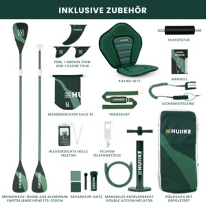HUIIKE Stand Up Paddling Board mit Zubehör, Paddel, Finnen, Pumpe. Paddle Sup Board Aufblasbar Hohe Stabilität und Widerstandsfähigkeit. 305 x 84 x 15 cm, Belastbar bis 130 kg