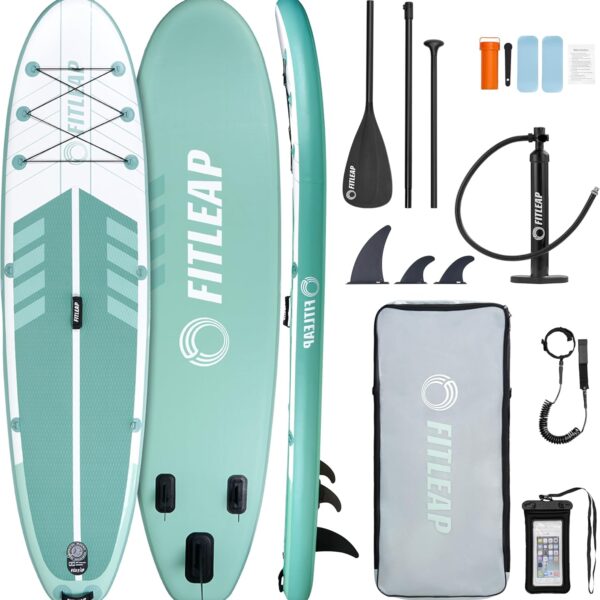 Fitleap Premium Stand Up Paddle Board aufblasbar - SUP Board Set mit Hochdruckpumpe, verstellbarem Paddel und Rucksack - Ideal für Anfänger und Profis - Perfekt für Yoga, Surfen und Wassersport