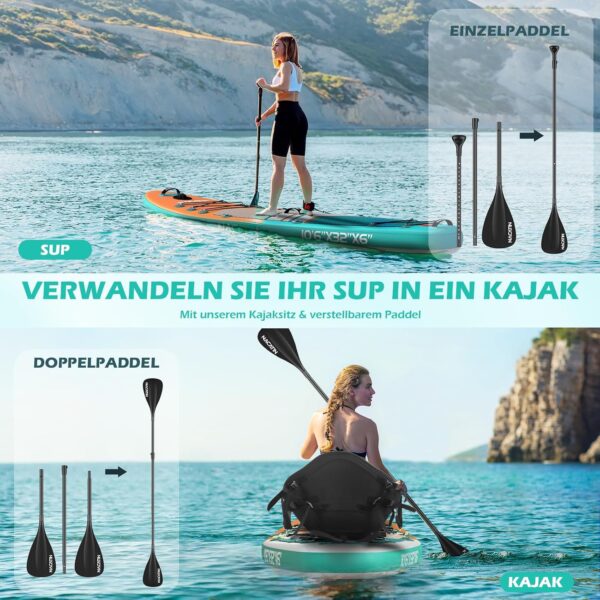 NACATIN 320cm (10ft 6in) aufblasbares SUP Board mit Sitz für Erwachsene, Stand Up Paddling Board mit Doppelpaddel, Kajaksitz, Rucksack, Tragegurt, Trockentasche, Reparaturset, für See, Fluss, Yoga