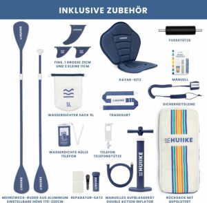 HUIIKE Stand Up Paddling Board mit Zubehör, Paddel, Finnen, Pumpe. Paddle Sup Board Aufblasbar Hohe Stabilität und Widerstandsfähigkeit. 305 x 84 x 15 cm, Belastbar bis 130 kg