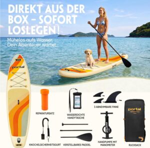 Portal Stand Up Paddle Board, 10'6x33x6 Aufblasbare Paddle Boards mit SUP-Zubehör inklusive Tragetasche, Handpumpe, Paddel, Leine, Flosse, Reparaturset, wasserdichte Handyhülle