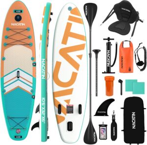 NACATIN 320cm (10ft 6in) aufblasbares SUP Board mit Sitz für Erwachsene, Stand Up Paddling Board mit Doppelpaddel, Kajaksitz, Rucksack, Tragegurt, Trockentasche, Reparaturset, für See, Fluss, Yoga