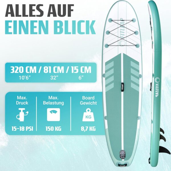 Fitleap Premium Stand Up Paddle Board aufblasbar - SUP Board Set mit Hochdruckpumpe, verstellbarem Paddel und Rucksack - Ideal für Anfänger und Profis - Perfekt für Yoga, Surfen und Wassersport