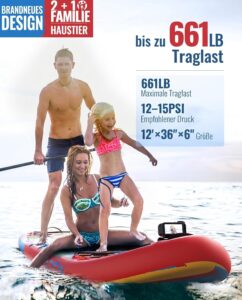 NACATIN 366cm (12ft) aufblasbares SUP Board mit Sitz, breites 91cm (36in) Stand Up Paddling Board für Erwachsene & Familie, mit Einzel-/Doppelpaddel, Kajaksitz, stabiles breites Deck für Anfänger