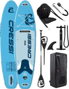 CRESSI seit 1946 - Ultra Isup/Kayak Set - Aufblasbares SUP Board für Erwachsene Große Stabilität Strapazierfähigkeit Komplett Zubehör Paddel Flosse Pumpe Leine Tasche_320x81x15 cm Max 130 kg