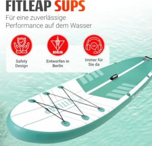 Fitleap Premium Stand Up Paddle Board aufblasbar - SUP Board Set mit Hochdruckpumpe, verstellbarem Paddel und Rucksack - Ideal für Anfänger und Profis - Perfekt für Yoga, Surfen und Wassersport