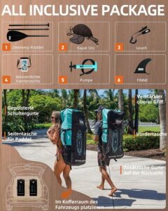BEYOND MARINA Sup Board, Stand Up Paddling Board, Paddle Board, Aufblasbares Paddleboard Surfboard Wassersport, Max 200kg, Sitz, 2-in-1 Paddel, Pumpe, Rucksack, Leash, 320 x81 x15CM