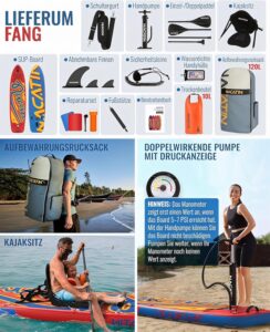 NACATIN 366cm (12ft) aufblasbares SUP Board mit Sitz, breites 91cm (36in) Stand Up Paddling Board für Erwachsene & Familie, mit Einzel-/Doppelpaddel, Kajaksitz, stabiles breites Deck für Anfänger